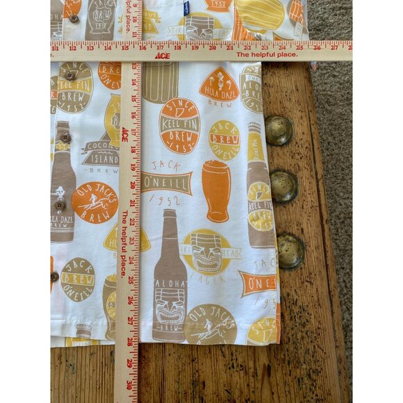 Jack ONeill Mens Hawaiian Shirt Aloha Lager Beer L Short Sleeve White/Orange - Picture 5 of 5